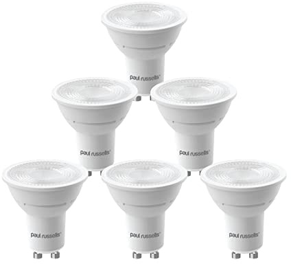 paul russells LED GU10 – Dimmable Fittings Frosted Spot Lightbulbs, 4.5W 345 Lumens LED Bulbs, 50w Equivalent, 4000K Cool White/Natural White, Dimmer Energy Saving 38° Ceiling Spotlights, 6 Pack