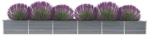 ZEYUAN Garten-Hochbeet, Pflanzkübel, Kräuterbeet, Hochbeete-kit, Schneckenzaun, Pflanztrog, Pflanzgefäße, Pflanzfolie Für Hochbeet,Teichbecken, Verzinkter Stahl 480x80x45 cm Grau