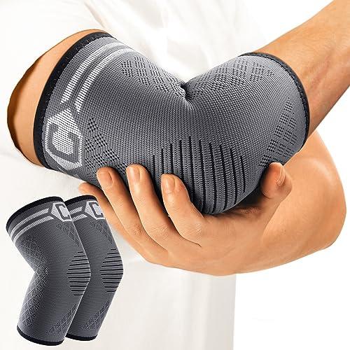 CAMBIVO Elbow Compression Sleeve 2 Pack for Tennis, Golf, Gym Workouts & Daily Activities, Anti-Slip Elbow Support for Tendonitis, Arthritis & Repetitive Arm Use