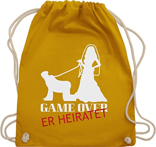 Shirtracer Turnbeutel Rucksack - JGA Junggesellenabschied Männer - Game Over - Er Heiratet - Unisize - Senfgelb - turnsack hochzeit stoffsackerl poltern herren beuteltasche polterer baumwolle