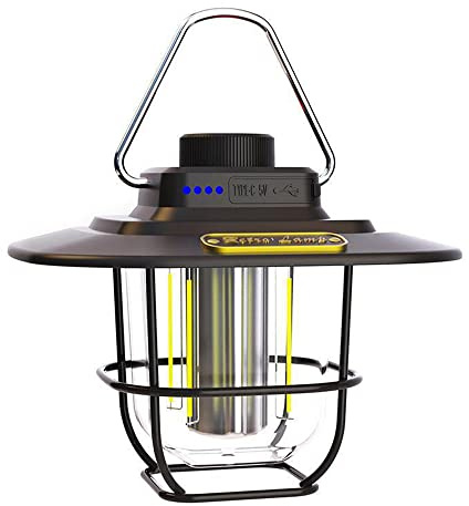 CalmGeek LED CampingLampe, Retro Camping Licht LED Laterne Zelt LampeAufladbare tragbare Batterie Wasserdicht Kontinuierliche Dimmung für Camping Zelt Wandern Angeln(Schwarz)