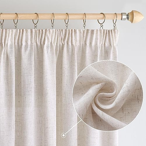 Woaboy Leinen Gardinen mit Kräuselband Vorhänge Wohnzimmer Leinenoptik Halbtransparent Stores Gardine Schlafzimmer Modern Schlaufengardinen 2er Set 140x225cm (BxH) Gebleichtes Weiß