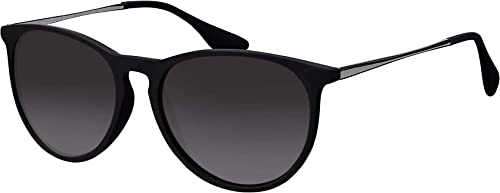 La Optica B.L.M. Sonnenbrille UV 400 Schutz Unisex Damen Herren Vintage Rund Round - Rahmen Schwarz Gummiert (Gläser: Grau Verlaufsglas)