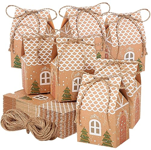 72 Stück Weihnachten Geschenkbox, 7 * 5 * 10.5 cm Christmas Box Geschenktüten Weihnachten mit Hanfseil Süßigkeitskästen für Party Geburtstag Geschenkverpackung