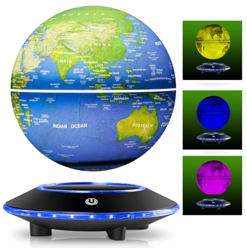 Schwebender Globus, 6 Zoll magnetische Levitation schwimmende Weltkarte Globus Lampe, schwimmende rotierende LED-Kugel Nachtlichter Zimmer Schreibtisch dekorative Lampe (7 Farben Lichter)