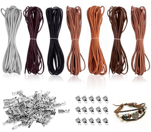 GWAWG Cordino Cuoio 7 Corde di Lacci Cuoio Strisce Corda di Cuoio Della Collana per L'artigianato Braccialetti Intrecciati del Merletto Pendenti Dio Dell'acchiappasogni DIY (5m x 2.6mm)