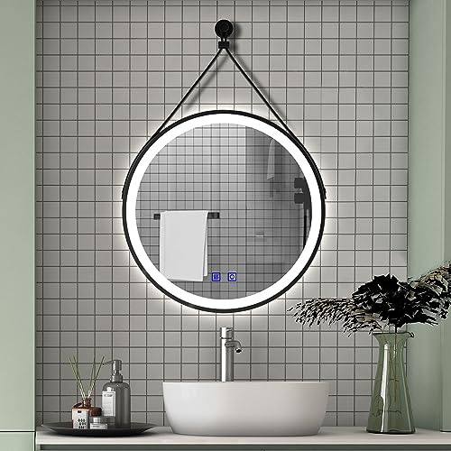 Aica Sanitär Runder Spiegel Schwarz 80cm LED Badspiegel Kalt/Neutral/Warmweiß dimmbar Touch/Wandschalter Memory Beschlagfrei Spiegel Rund