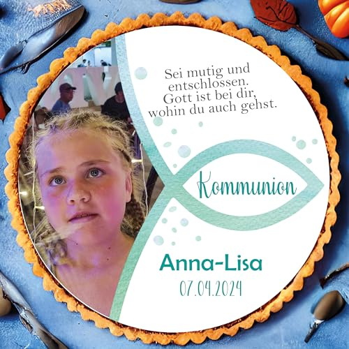 Tortenbild Kommunion, Konfirmation oder Firmung mit Foto (Fondantpapier, Dekorpapier Plus oder Oblate)