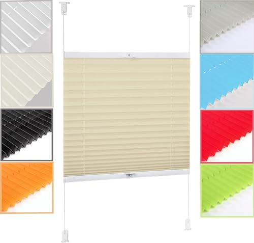 Estor Enrollable Opaco, 25 x 80 cm Fijación sin Taladrar, Persiana Enrollable Blackout Estores para Ventanas para Puertas y Ventanas, Beige