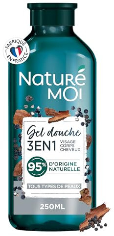 Naturé Moi - Gel Douche 3 en 1 - Visage, Corps, Cheveux - Hydrate et Nourrit - Écorce de Cèdre Bio d'Auvergne et Poivre Noir Bio - 95% d'Origine Naturelle - 250 ml - Fabriqué en France