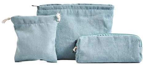 3 stück Kosmetiktasche, schminktasche klein,reißverschlüsse,kordsamt Kosmetiktasche Cord,travel Cosmetic Organizer für Damen mädchen,blau