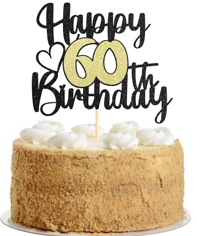 Sumerk 1 PC Happy 60th Birthday Cake Topper Gold Happy Birthday Cake Decorations for Women Men 60th Birthday Cake Toppers Cake Decoration for Birthday Anniversary Party