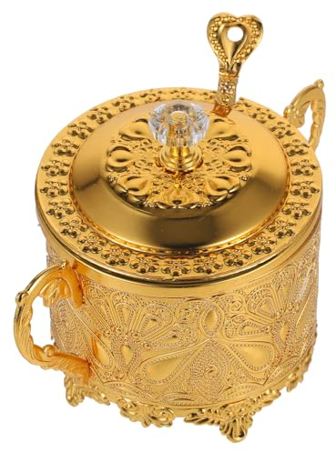 ABOOFAN Azucarero Turco Azucarero con Tapa Y Cuchara Recipiente Dorado para Condimentos Servidor de Sal Recipiente para Condimentos Plato de Tarro para Terrones de Azúcar Azúcar