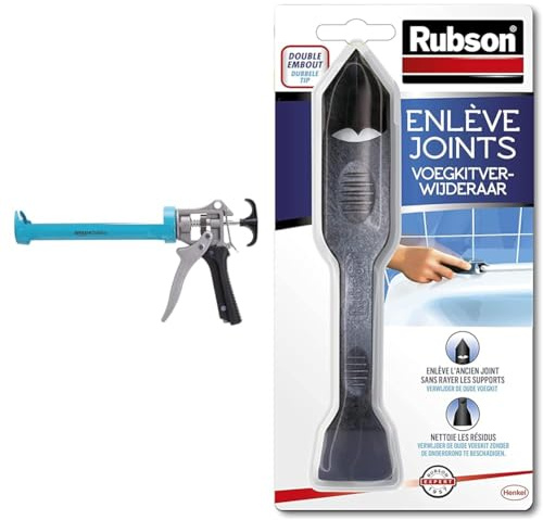 Amazon Basics Pistolet à calfeutrer robuste pour mastic - 310 ml - Rapport de poussée 12:1 & Rubson | Enlève Joints à double embout – Outil pour enlever l'ancien joint sans rayer les supports