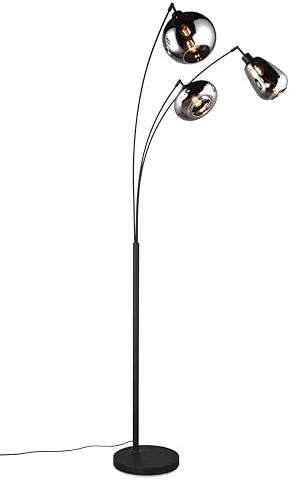 lightling Ludmila Stehlampe, 3-flammige Stehleuchte für Wohnzimmer oder Schlafzimmer, Schirm aus Glas, Fußschalter, Höhe: 200 cm, Breite: 71 cm, Metall schwarz matt, exkl. 3 x E14, Max: 40W