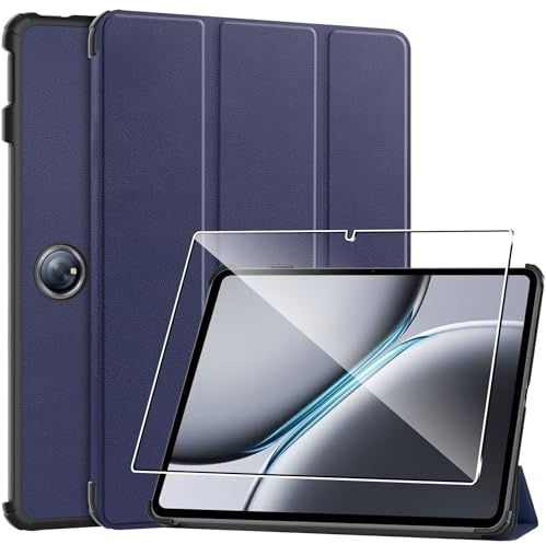 Rojeuinn Hülle für Oneplus Pad 2/Oppo Pad 3 Pro 12.1'' 2024 Tablette Case Cover+1 Stücks Schutzglas Schutzfolie, Ultra Schlank Superleicht Dreifach Falt Klapp Schutzhülle Case-Blau