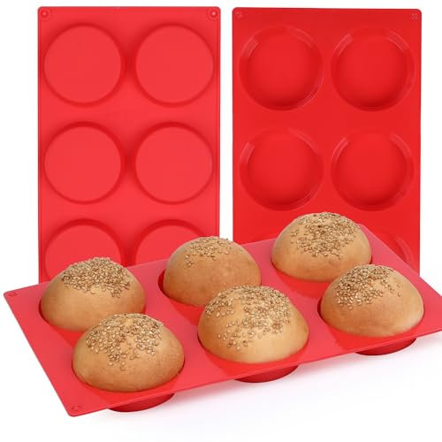 AOTASO 3 moldes antiadherentes de silicona para magdalenas, sándwiches de desayuno, magdalenas inglesas, pasteles de Whoopie, pan de maíz, bocados de huevo, tartas, redondos de 7,6 cm (rojo)