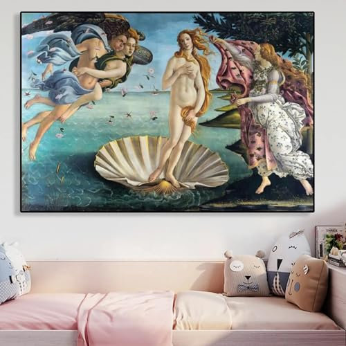 NXMYDBD Renaissance-Gemälde „Die Geburt der Venus“, Leinwandgemälde, Botticelli-Reproduktion, Kunstdruck, klassisches Wandbild, Heimdekoration, 40 x 60 cm, ungerahmt