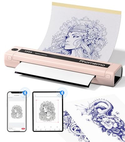 Phomemo TP88 Tattoo Drucker Rosa, Thermodrucker Tattoo Stencil Drucker, Bluetooth Tattoo Thermal Printer, Wireless Tattoo Printer Tragbarer mit 10pcs Tattoo Transferpapier für Smartphone & PC