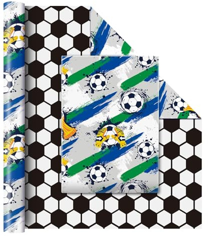 WERNNSAI 1 Rolle Fußball Geschenkpapier 10m x 43cm Sportmotiv | Fußball Geburtstag Partydekoration, Sport Geschenkverpackung für Junge Kinder