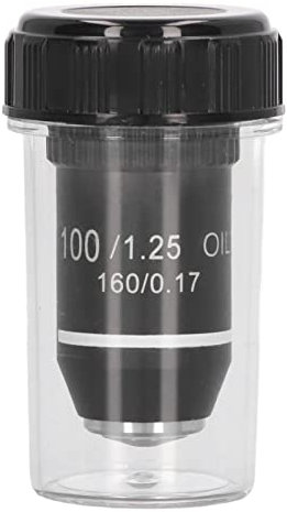 Topyond 100X Hochleistungs-Mikroskop-Objektiv-Ersatz, 20,2-mm-Schnittstelle, hohe Lichtdurchlässigkeit, Federschutzvorrichtung für professionelle biologische Mikroskope
