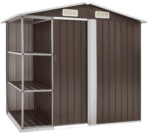 Somanki Gartenhaus mit Regal Braun 205x130x183 cm Eisen, Gerätehaus, Geräteschuppen, Gartenhütte, Gerätehäuser, Garten Hütte, Gartengerätehaus, Schuppen Garten - 47105