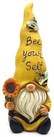 Stgbcst Gnom, gnomo di girasole, gnomi da giardino in resina, 9,5 x 9,5 x 24 cm, decorazione per esterni in resina (girasole, nido d'ape, giallo, verde) (ape di girasole)