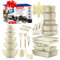 Bakken Master 38 Piece Granite Cookware and Bakeware Set – Nonstick Granite Coating, Pots and Pans with Detachable Handles and Tempered Glass Lids, 6-Piece Bakeware Set, 12-Piece Mixing Bowls, White