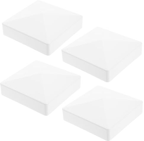 Housoutil 4PCS Fence Post Caps, White Pyramid Shaped Fence Toppers, Square Protection Caps Fits 4.1x4.1 Square Post