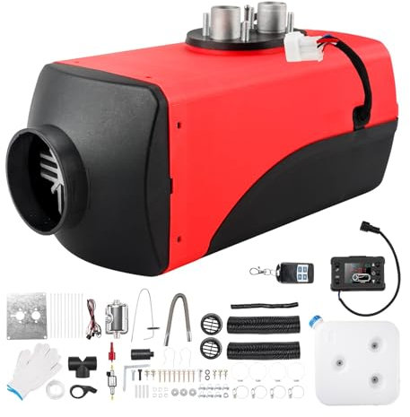 HALOYWB Réchauffeur d'air Diesel 12 V 5 KW avec télécommande et Moniteur numérique pour Garage, Camping-Car, Camping-Car, Camion, remorque, Bateau (Rouge + Noir)