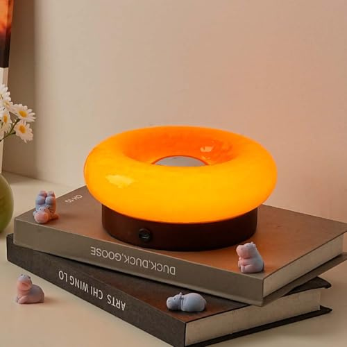 AoLa Donut Lampe Orange Akku Tischlampe Kabellos Dimmbar mit Touch Control Tischleuchte Holz USB Aufladbar Batterie Nachttischlampe Ohne Kabel Rund Lampe für Schlafzimmer Wohnzimmer,Orange
