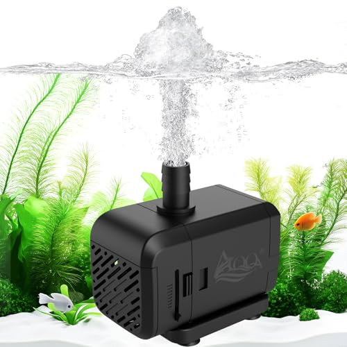 AQQA Submersible Water Pump, 700L/h Adjustable Flow Pond Pump, Ultra Quiet Water Feature Pump with Side/Bottom Suction, 1.0m High Lift Fountains Pump for Hydroponics, Small Pond, Aquariums