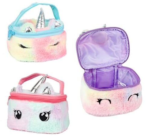 Cute Unicorn Plush Beauty Case Vanity Bag for Kids - Soft and Fluffy Unicorn Makeup Bag for Girls - Magical Unicorn-Themed Beauty Case for Little Girls