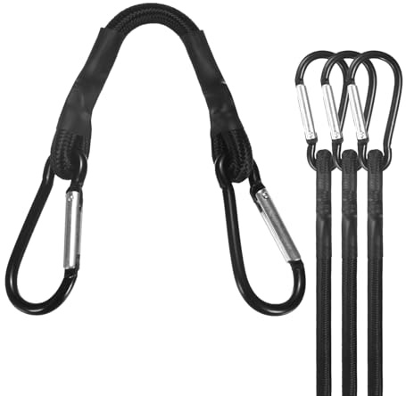 M METERXITY 4-Pack Bungee Cords, 5.9 Inch High Elastic Canopy Tarp Tie Down Bungee Straps with Aluminium Hooks for Camping/Tent/Cargo Holding Wire Hoses/Patio Umbrellas/Shelter [Black]