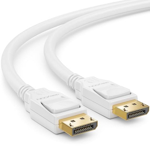 deleyCON 1,5m Câble DisplayPort 1.4 8K - 1080P Jusqu'à 8K - Idéal pour Les Écrans de Jeu Jusqu'à 360 Hz PC HBR3 DSC HDR-10 - Blanc