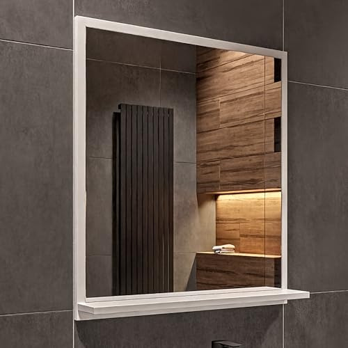 HAJDUK FURNITURE Badspiegel mit Ablage Weiß - H:70 x B: 60 cm - Bathroom Mirror - Moderner Badezimmer Spiegel Rechteckig - Wandspiegel mit Regal - Premium-Linie