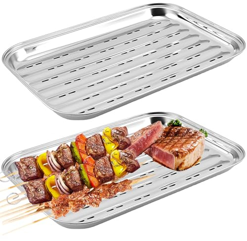 Lot de 2 grilles de barbecue en acier inoxydable : 34,9 x 24,5 x 2,7 cm Bol à barbecue réutilisable, panier à légumes réutilisable, accessoires de barbecue pour légumes, poisson ou viande Poêle à