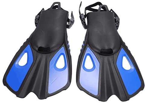 EXAOMBLE Pinne per Adulti in Silicone Regolabili Leggere e Compatte per Allenamento in Piscina e Immersioni Ricreative Resistenti e Confortevoli con Cinturino Rilascio Rapido Colore e Blu