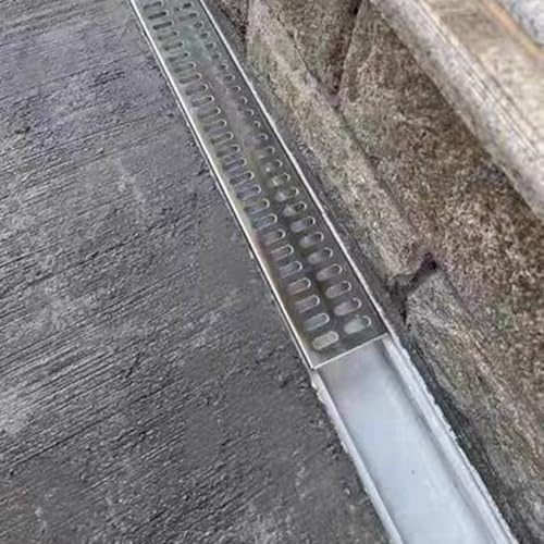 EXCLURA Caniveau Exterieur Grilles de Drainage pour Allées en Béton, Caniveau de Drainage pour Évier en Résine avec Grille à 2 Rangées de Trous, Drains de Drainage(23 5/8 x 4 x 2 3/8(60x10x6cm))