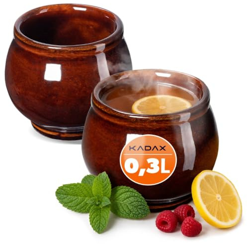 KADAX Tonbecher 300ml, 2er Set, Keramikbecher für Glühwein, Kaffee & Tee, handgefertigter Becher aus Keramik, Weihnachtsbecher, Glühweinbecher aus Ton