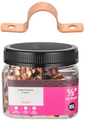 (Pack of 50) Foskan 1/2 C Copper Two Hole Clamp, Copper Plumbing Fittings with Sweat Solder Connection