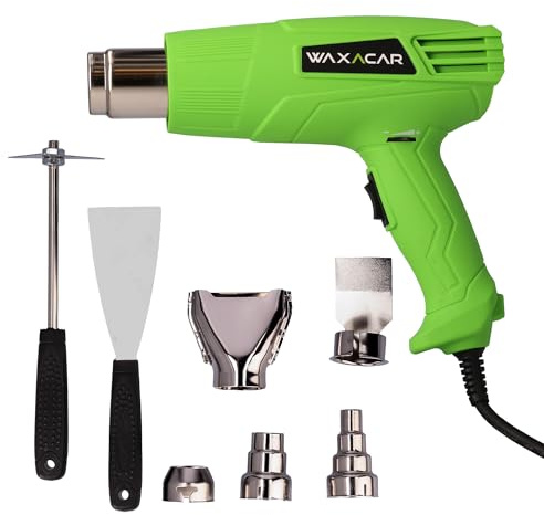 WAXACAR Pistola de calor profesional, ajustes de temperatura ajustables, 2000 W, 80-600 °C, 220-240 V, kit de pistola de aire caliente con 5 boquillas y 2 raspadores, bricolaje, decapado de pintura