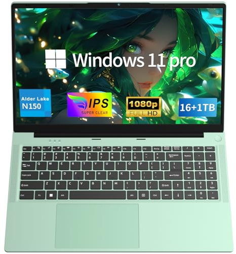 NAIKLULU 15,6 Pouces Ordinateur Portable 2026, Processeur N150 (1,2 à 3,6 GHz), 16GB RAM 1TB SSD Laptop Pc Portable, Full HD 1920x1080P, Clavier Rétroéclairé, Batterie 6000mAh, Webcam