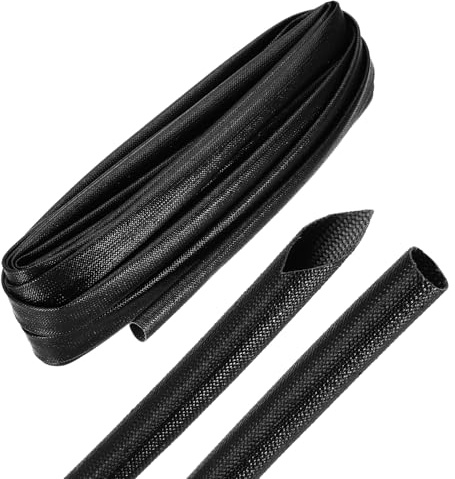 QUARKZMAN 20ft Guaina Intrecciata per Cavi, 10mm / 0.4 ID 200C Alta Temperatura 1500V Protettore per Cavi in Fibre di Vetro Organizzatore per Motore Rigo Carburante, Nero
