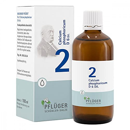 PFLÜGER Schüßler-Salz Nr. 2 Calcium phosphoricum D6 Tropfen, 100 ml | Das Salz der Knochen und Zähne, Schüssler Salze, glutenfrei, geeignet bei Lactoseintoleranz, Arzneimittel