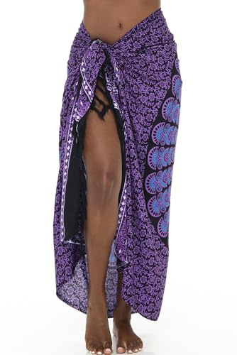 SHU-SHI Damsarong - strandlook - att bära över baddräkten - Mandala/påfågelmönster, Färg: blå, One Size