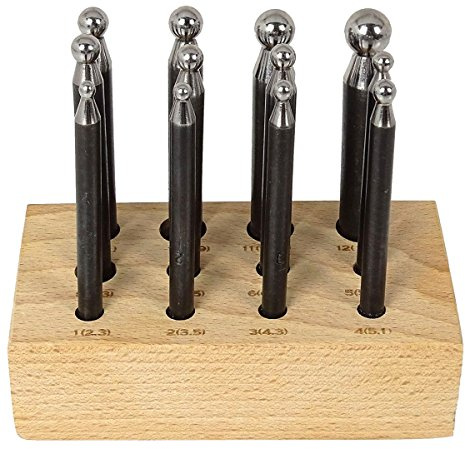 S1 Deluxe Set da 12 punzoni a Testa sferica su Supporto in Legno