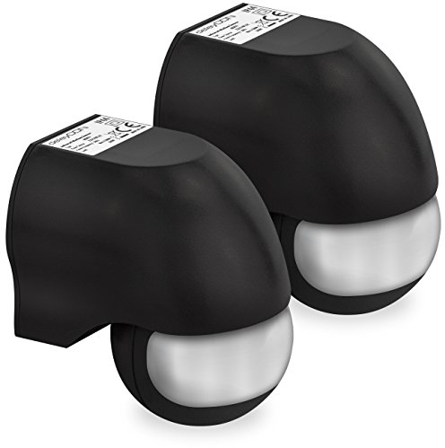 deleyCON 2X Infrarouge Détecteur de Mouvement Émerger Montage Mural À l'intérieur A l'extérieur Résistant aux Éclaboussures Rotatif Inclinable 180° Zone de Travail Portée de 12m Noir