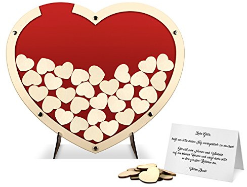 Hochzeit Gästebuch Alternative Hochzeitsgästebuch - Herz aus Holz S Rot inkl. Holzherzchen