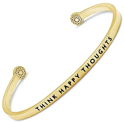 SIMPLE PLEDGE | Think Happy Thoughts Armreif | Armband Damen mit Gravur in Silber, Gold, Roségold | Perfekt als Schmuck Geschenk | Schwarze Gravur